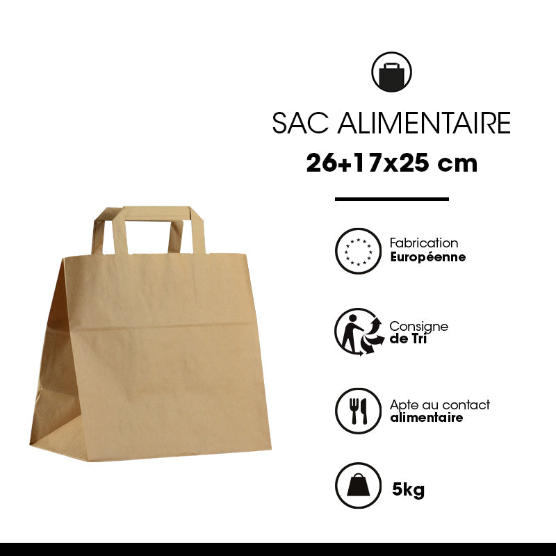 Recycled brown kraft bag | flat handles | 26+17x25cm | 250 per bag