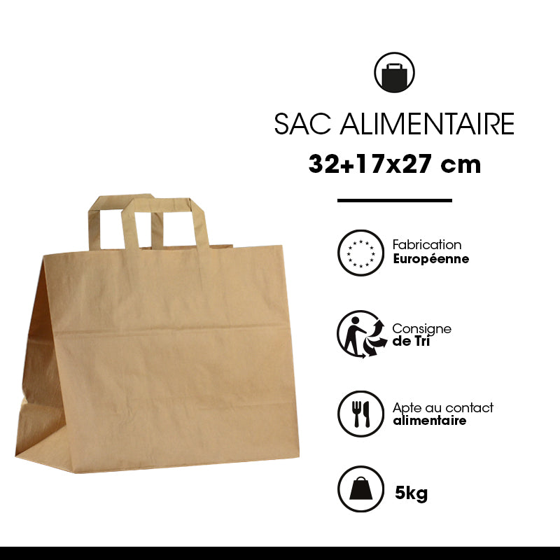 Brown kraft bag | flat handles | 32+17x27cm | 250 pieces