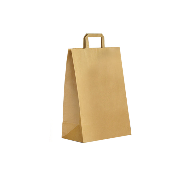 Recycled brown kraft bag | flat handles | 26+14x31cm | bulk pack of 250