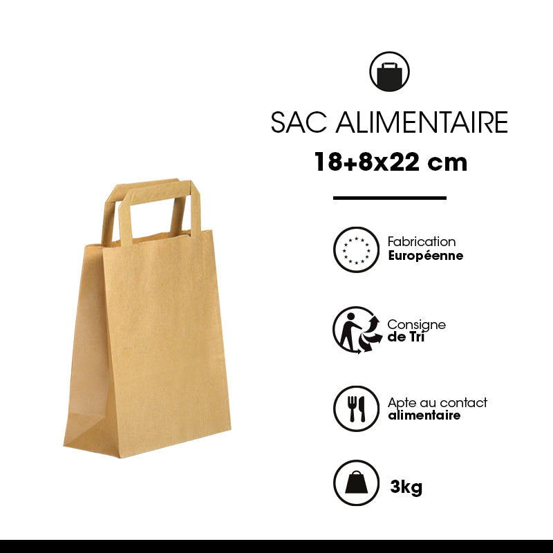 Recycled brown kraft bag | flat handles | 18+8x22cm | 500 per bag