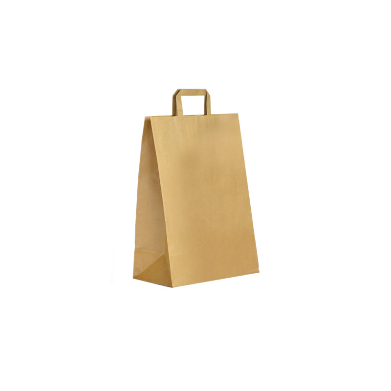 Recycled brown kraft bag | flat handles | 22+10x28cm | bulk pack of 250