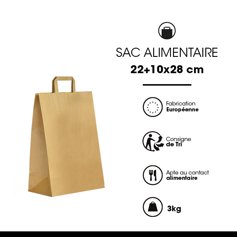 Recycled brown kraft bag | flat handles | 22+10x28cm | bulk pack of 250