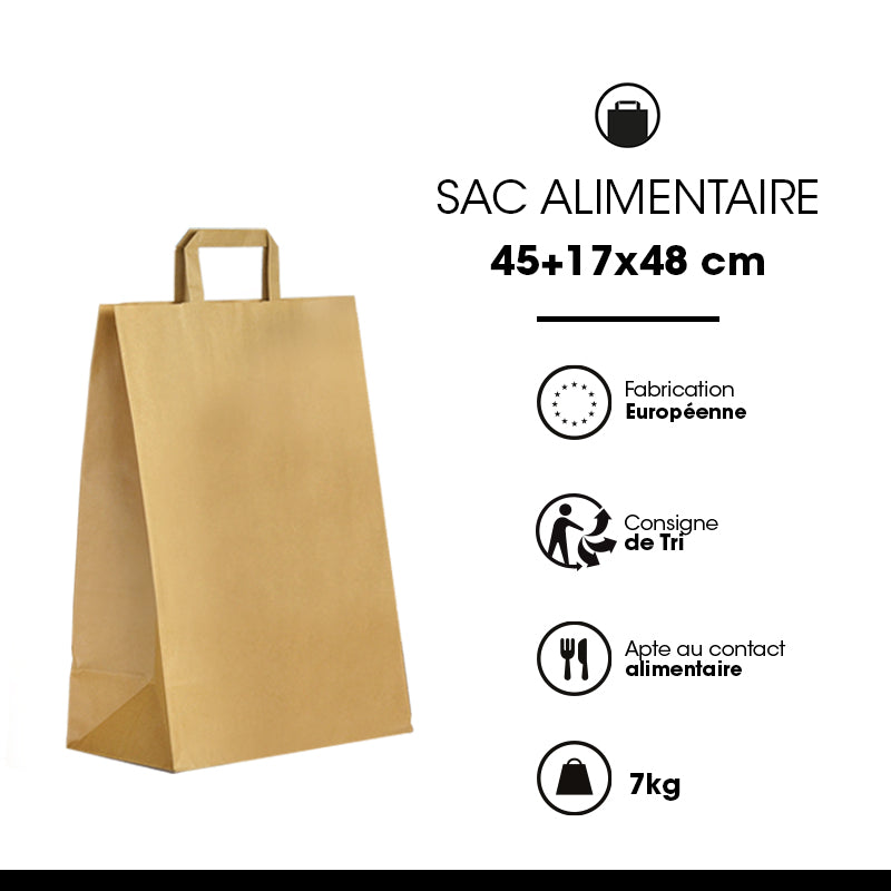Sac kraft brun recyclé | poignées plates | 45+17x48cm | par 120