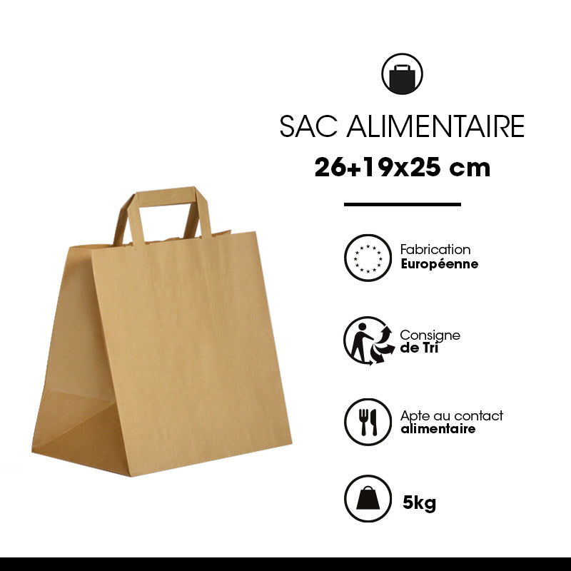 Bag | recycled brown kraft | flat handles | 26+19x25cm by 250