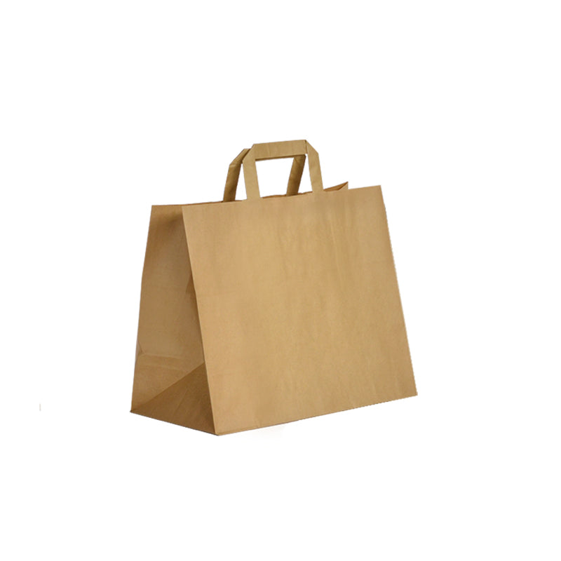 Sac kraft brun recyclé | poignées plates | 32+21x27cm | par 250