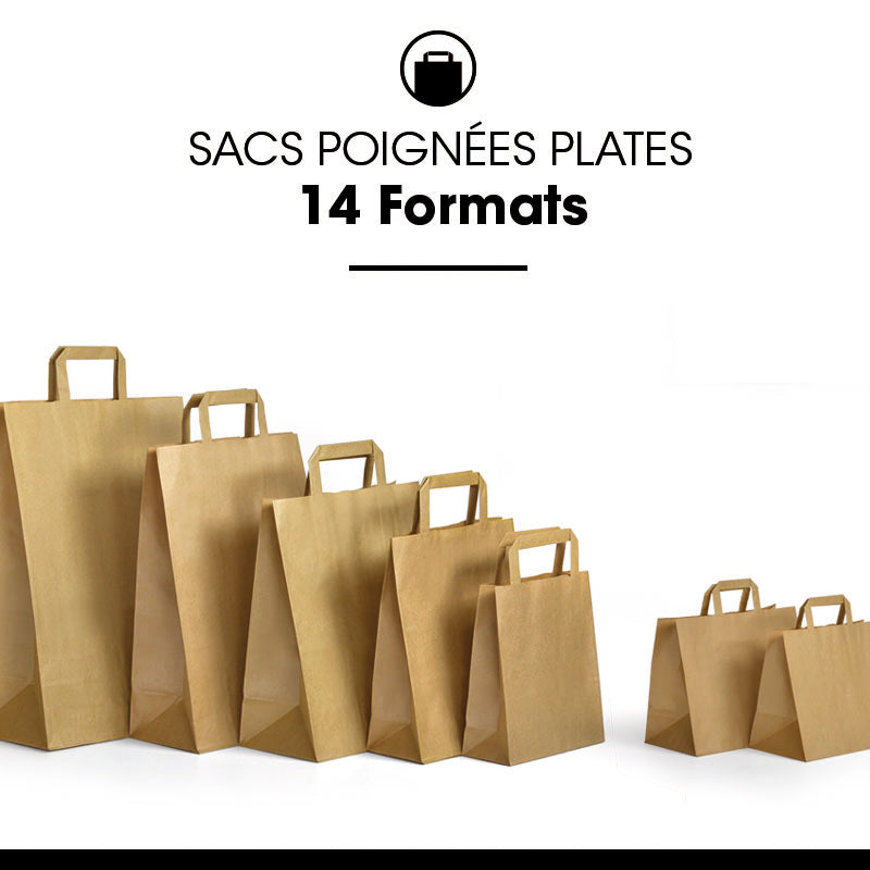 Sac kraft brun recyclé|poignées plates|18+8x22cm|par 300