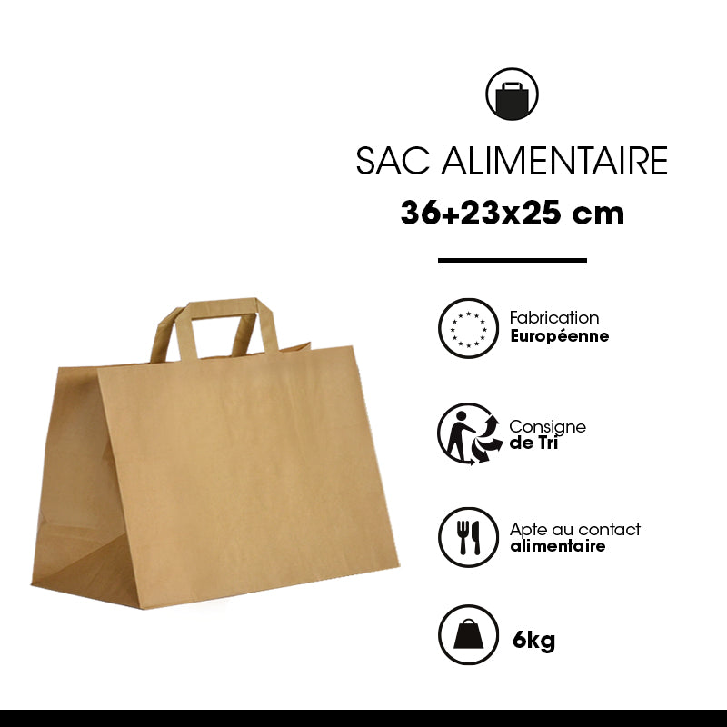 Sac kraft brun  | poignées plates | 36+23x25cm | par 250