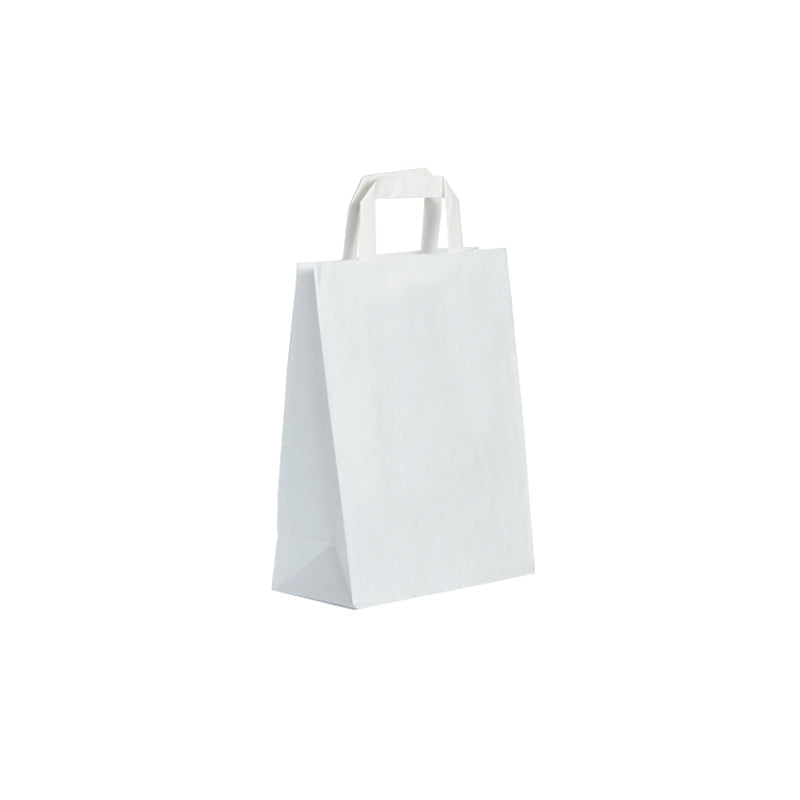 Sac kraft blanc lisse | poignées plates | 22+10x28cm | par 250