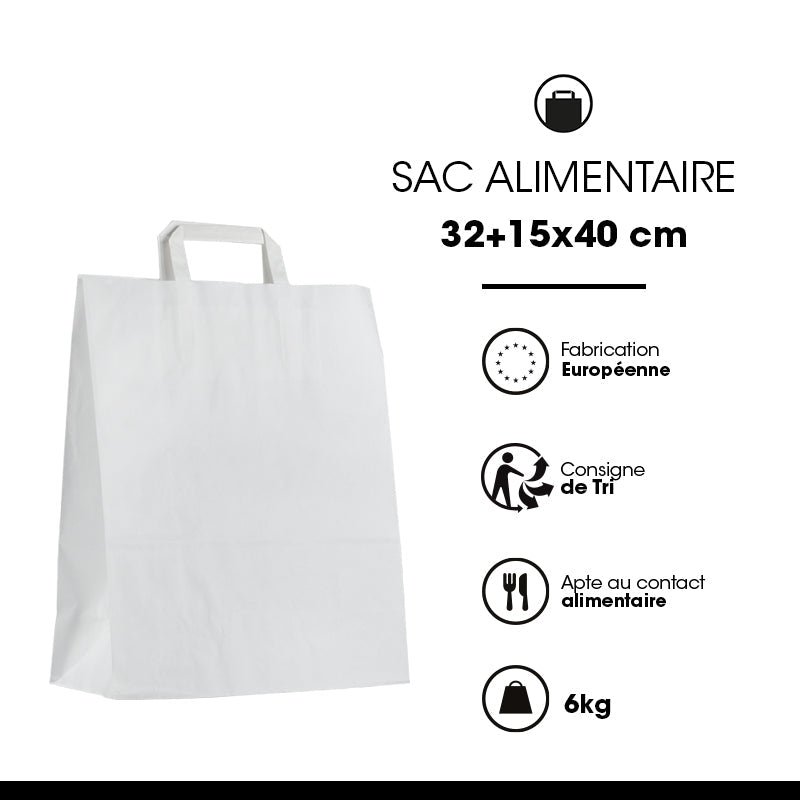 Smooth white kraft bag | flat handles | 32+15x40cm | 250
