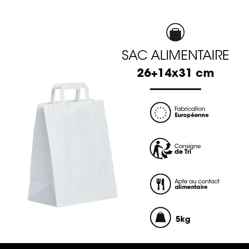 Smooth white kraft bag | flat handles | 26+14x31cm | 250 per bag