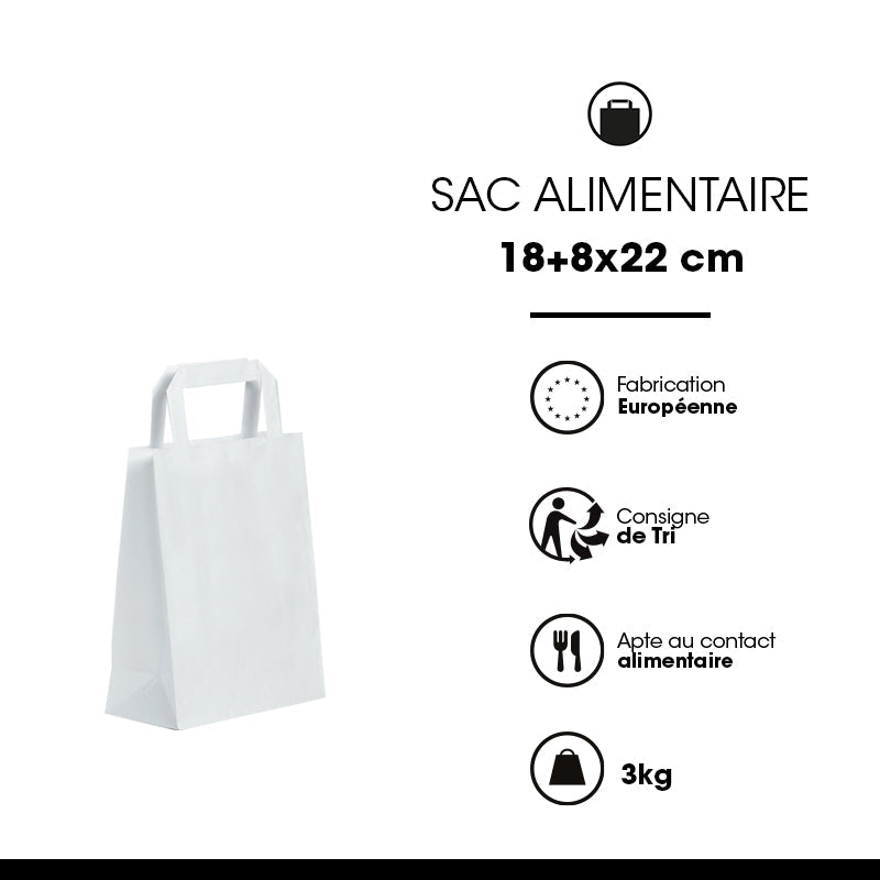 Bag | smooth white kraft | flat handles | 18+8x22cm per 500