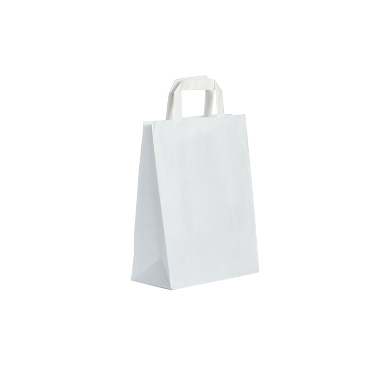 Smooth white kraft bag | flat handles | 22+10x28cm | bulk pack of 250