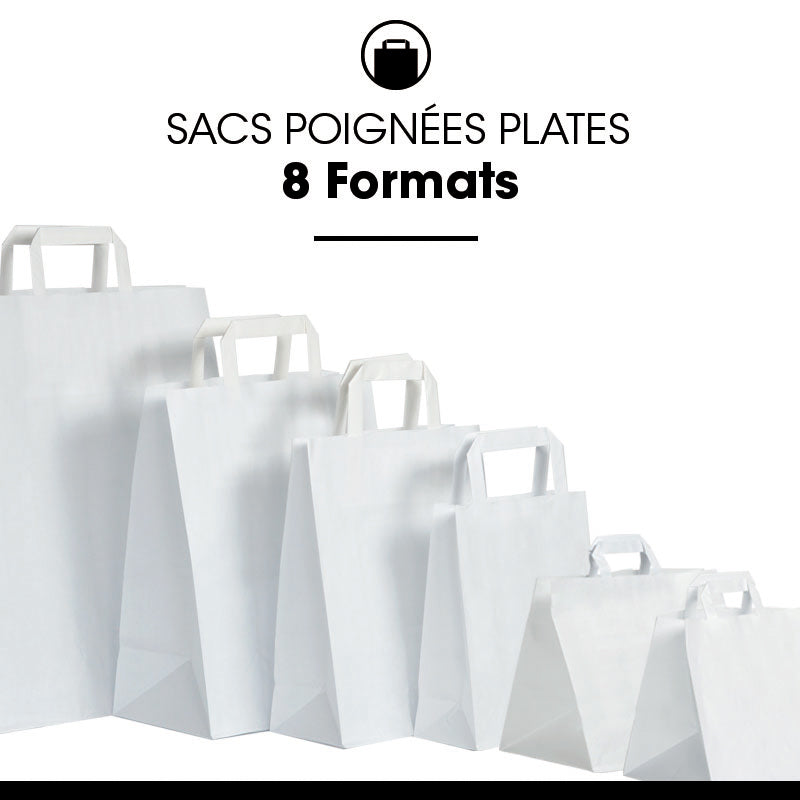 Sac kraft blanc lisse|poignées plates|22+10x28cm|vrac par 250