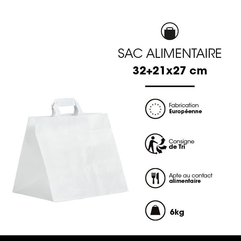 Smooth white kraft bag | flat handles | 32+21x27cm | 250 per bag