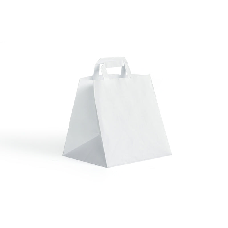 Smooth white kraft bag | flat handles | 26+19x25cm | 250 per bag