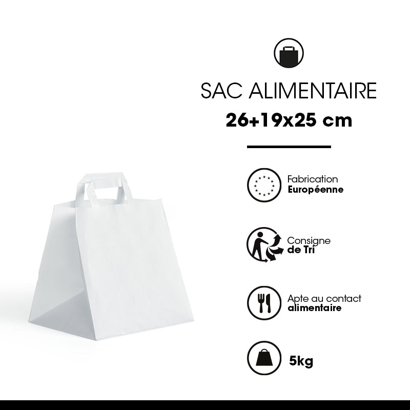 Bag | smooth white kraft | flat handles | 26+19x25cm per 250