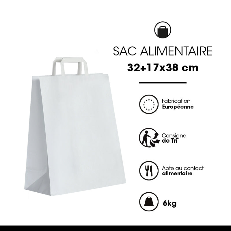 Bag | smooth white kraft | flat handles | 32+17x38cm per 250