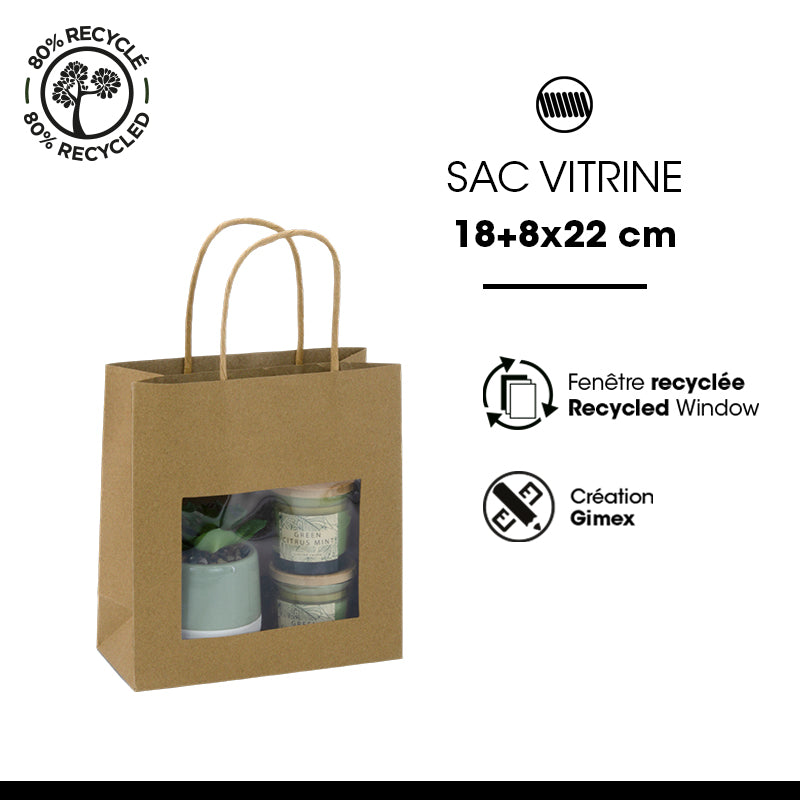 Sac vitrine|kraft brun|poignées torsadées|18+8×19cm|par 240