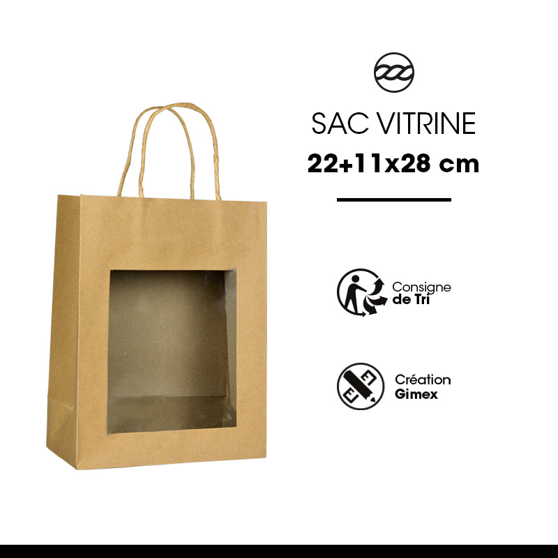 Sac vitrine | kraft brun | poignées torsadées | 22+11×28cm | par 240