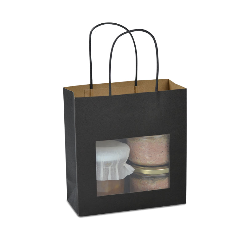 Sac vitrine | kraft noir | poignées torsadées | 18+8×19cm | par 240