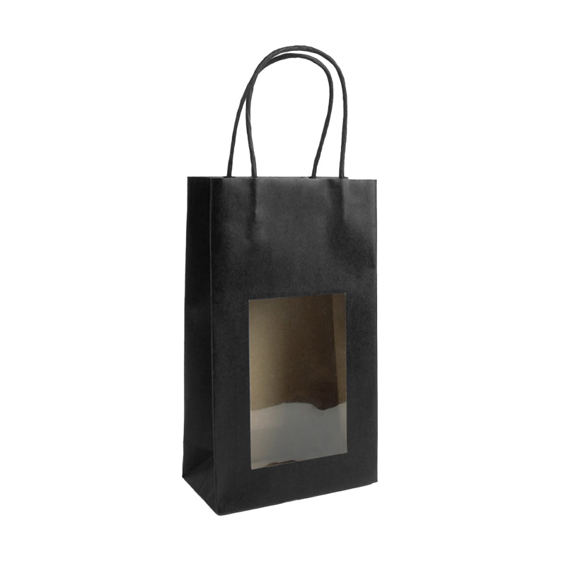 Window bag|black kraft|twisted handles|14.5+7.5x25cm|200
