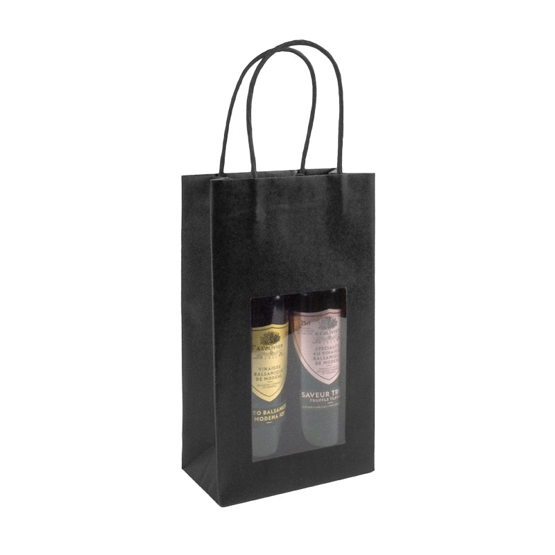 Sac fenêtre | kraft noir | poignées torsadées | 14,5+7,5x25cm | par 200