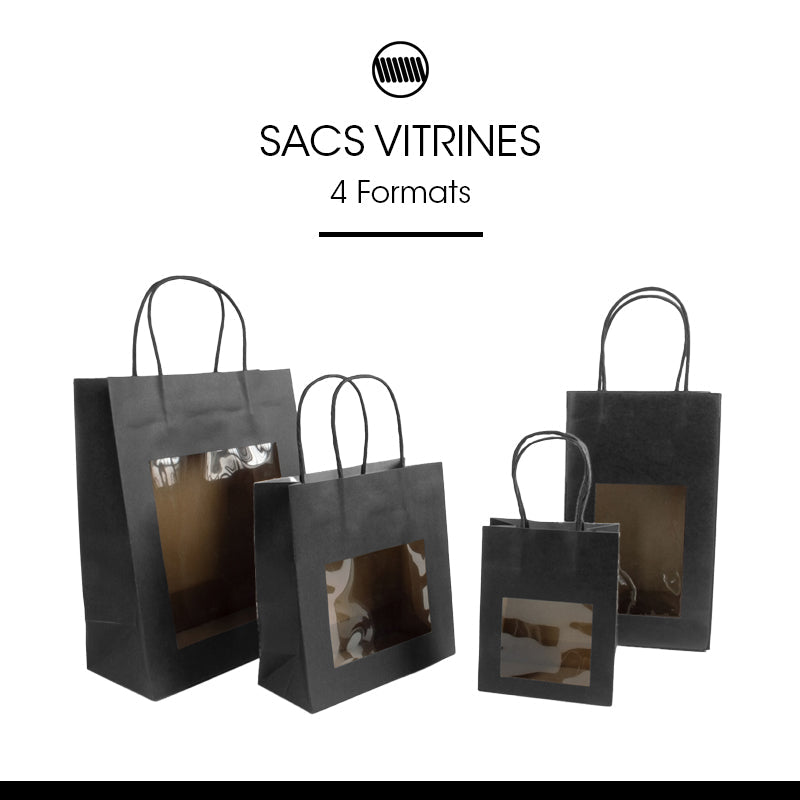 Window bag|black kraft|twisted handles|14.5+7.5x25cm|200