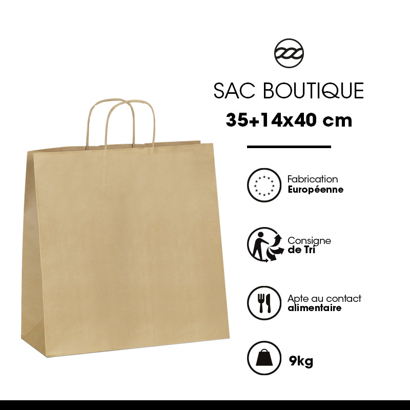 Boutique bag|brown kraft|twisted handles|35+14x40cm|200 pieces