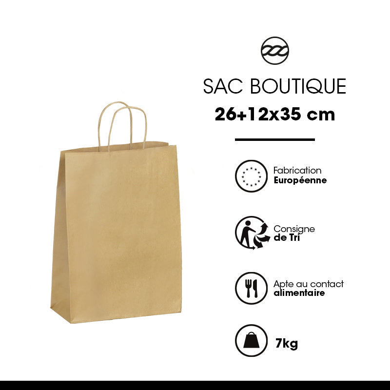 Boutique bag|brown kraft|twisted handles|26+12x35cm|250 pieces