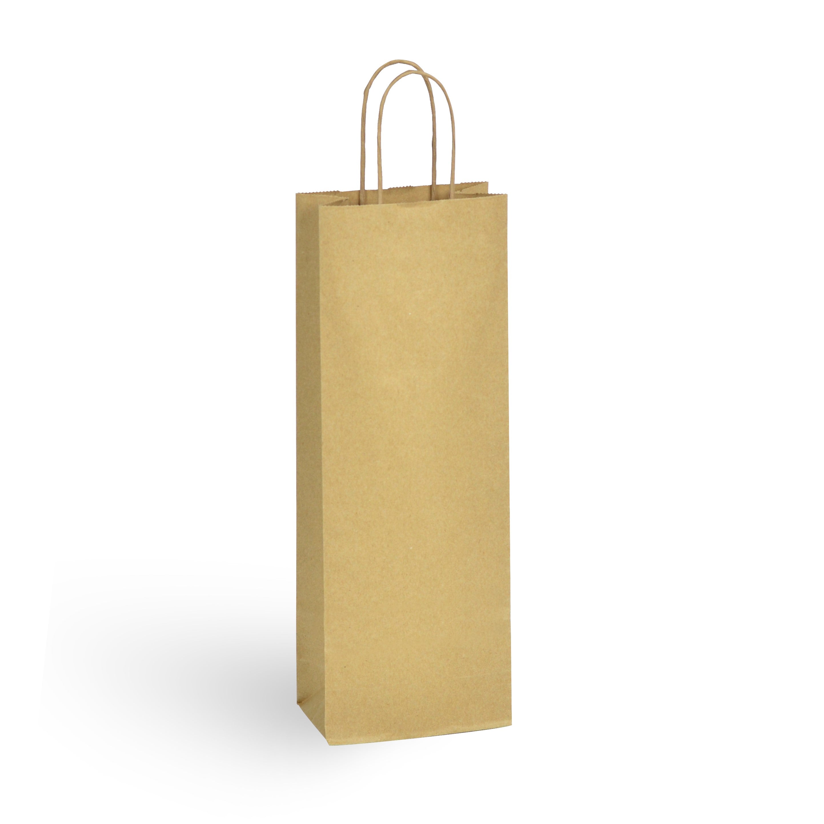 Sac 1 bouteille | kraft brun | poignées torsadées | 14+8X39cm | par 300