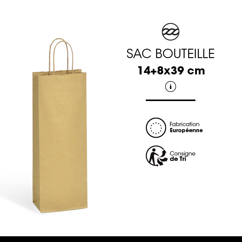 1 bottle bag | brown kraft | twisted handles | 14+8X39cm | 300