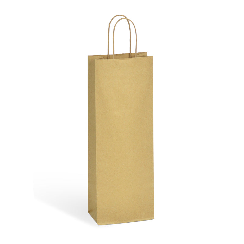 Sac 1 bouteille|kraft brun vergé|poignées torsadées|14+8x39cm|par 300
