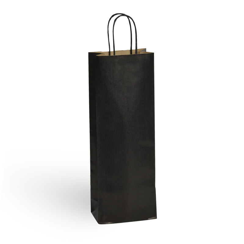 Sac 1 bouteille | kraft brun vergé | poignées torsadées | 14+8x39cm | par 300
