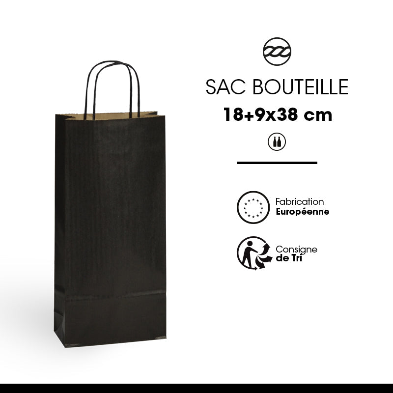2-bottle bag | brown laid kraft | twisted handles | 18+8x39cm | 200 per bag