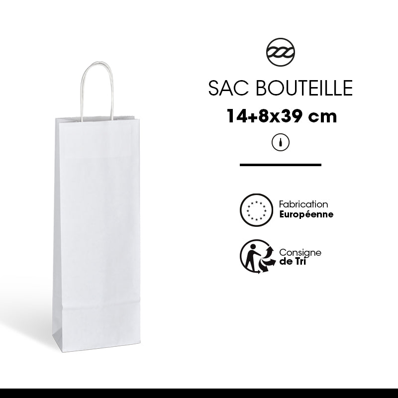 1 bottle bag | white kraft | twisted handles | 14+8X39cm | 200