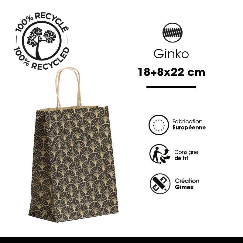 Ginko bag | brown kraft | twisted handles | 18+8x22cm x 250