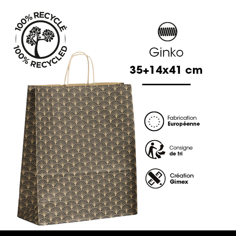 Sac Ginko|kraft brun|poignées torsadées|35+14x41cm|par 250