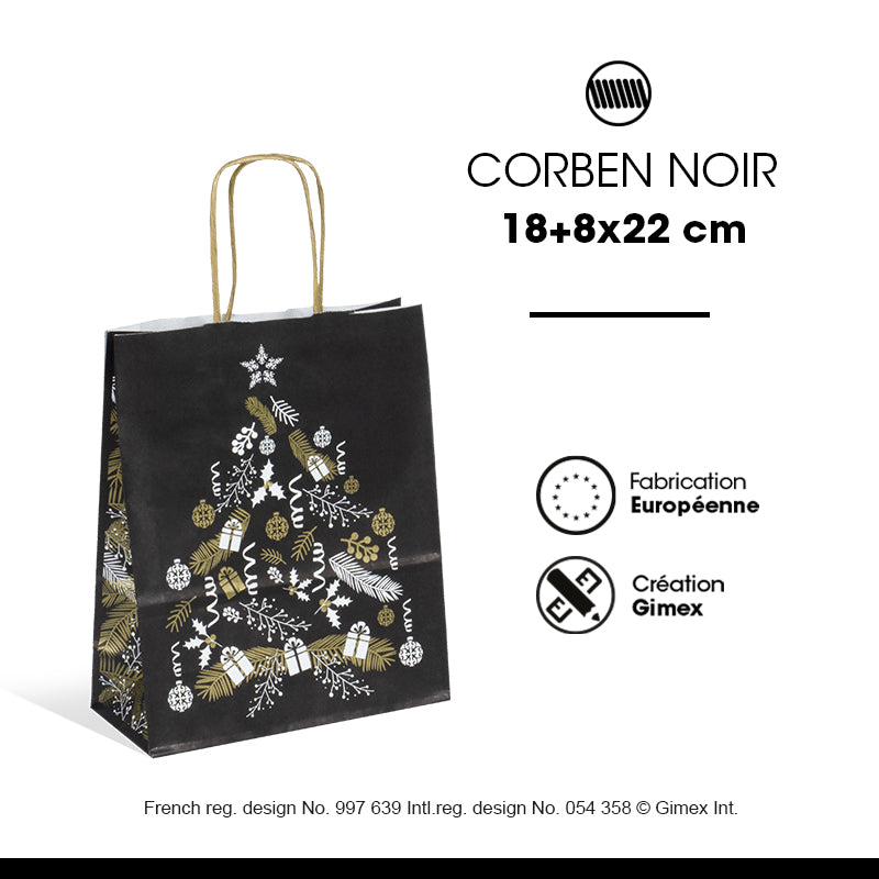 Sac Corben Noir | kraft blanc | poignées torsadées |18+8x22cm | par 250