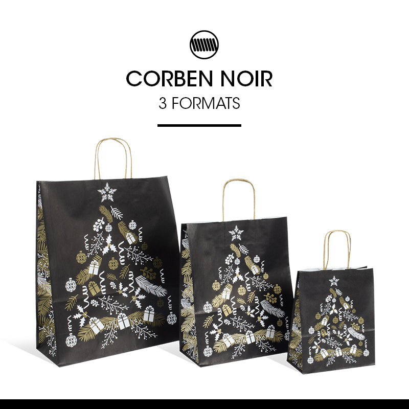 Sac Corben Noir | kraft blanc | poignées torsadées |18+8x22cm | par 250