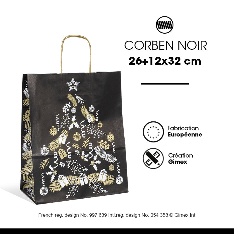 Sac Corben Noir | kraft blanc | poignées torsadées |26+12x32cm | par 250