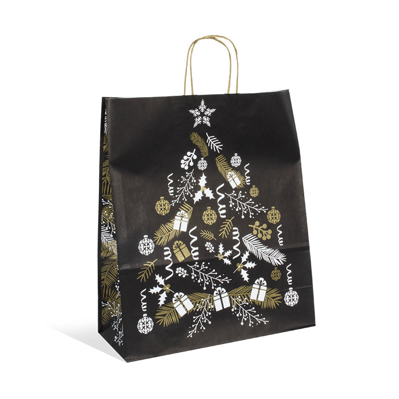 Sac Corben Noir|kraft blanc|poignées torsadées |35+14x41cm|par 250