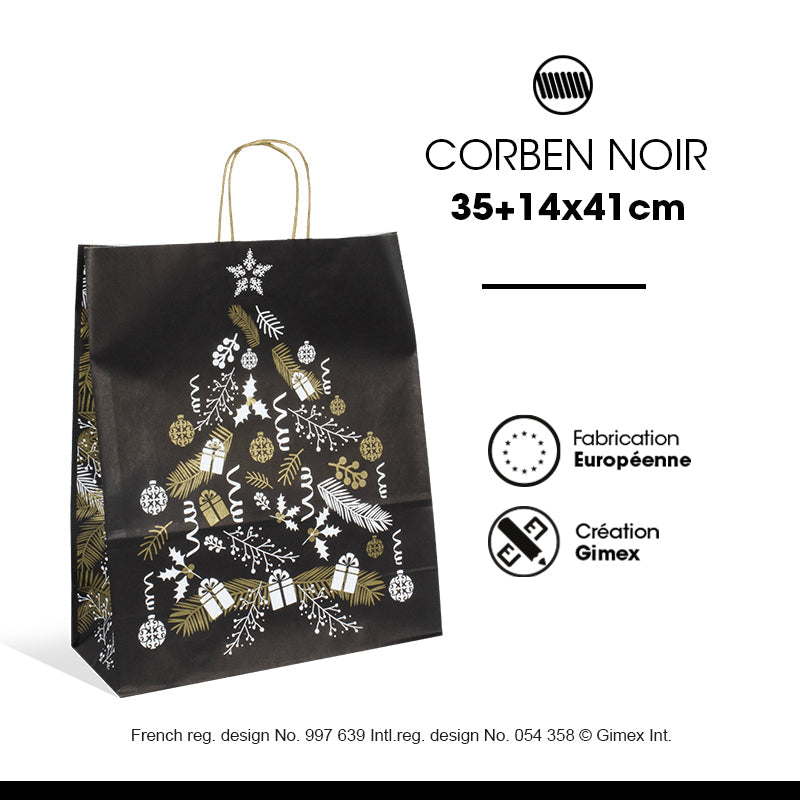 Sac Corben Noir | kraft blanc | poignées torsadées |35+14x41cm | par 250