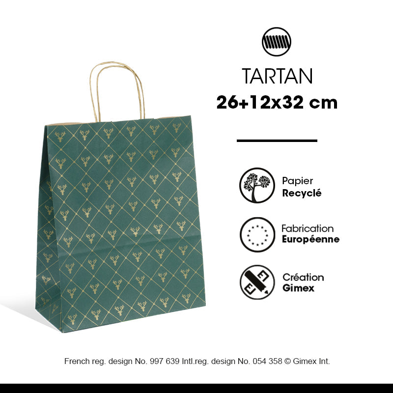 Sac Tartan | kraft brun | poignées torsadées | 26+12x32cm | par 250