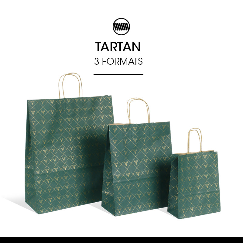 Sac Tartan | kraft brun | poignées torsadées | 26+12x32cm | par 250
