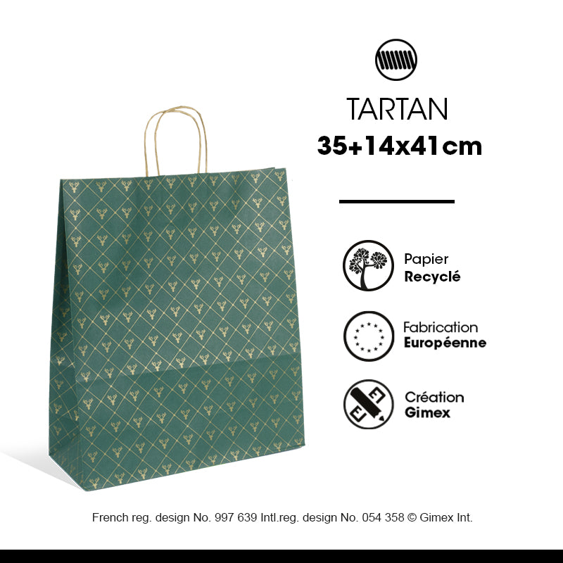 Sac Tartan|kraft brun|poignées torsadées|35+14x41cm|par 250