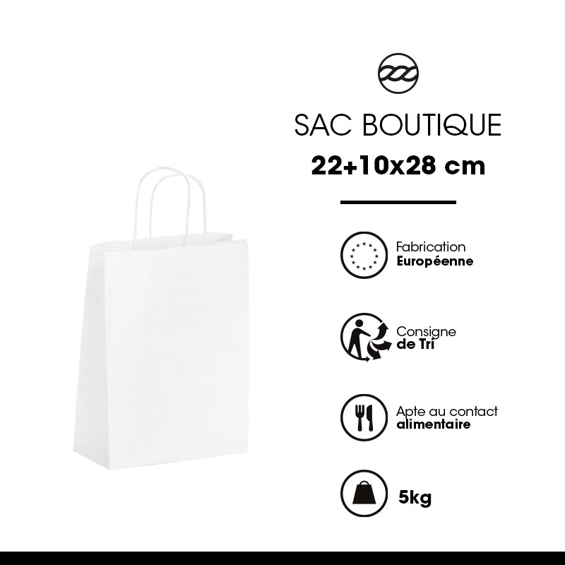 Boutique bag | white kraft | twisted handles | 22+10x28cm | 250 pieces