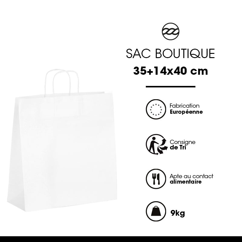 Boutique bag | white kraft | twisted handles | 35+14x40cm Bulk of 200