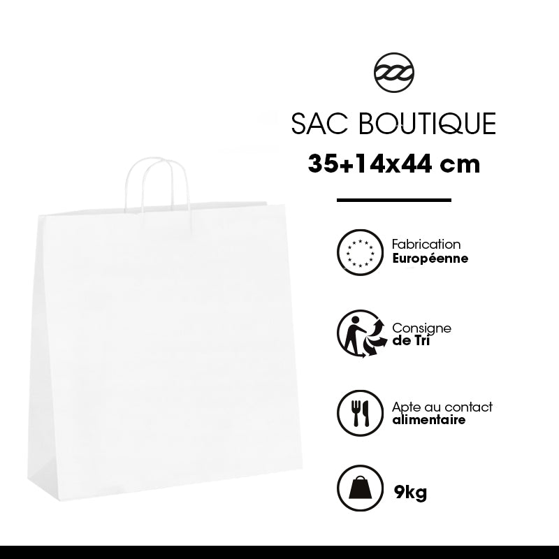 Boutique bag | white kraft | twisted handles | 35+14x44cm by 250