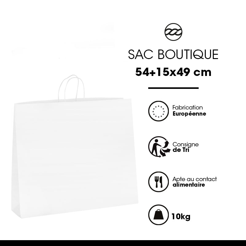 Boutique bag | white kraft | twisted handles | 54+15x49cm by 120