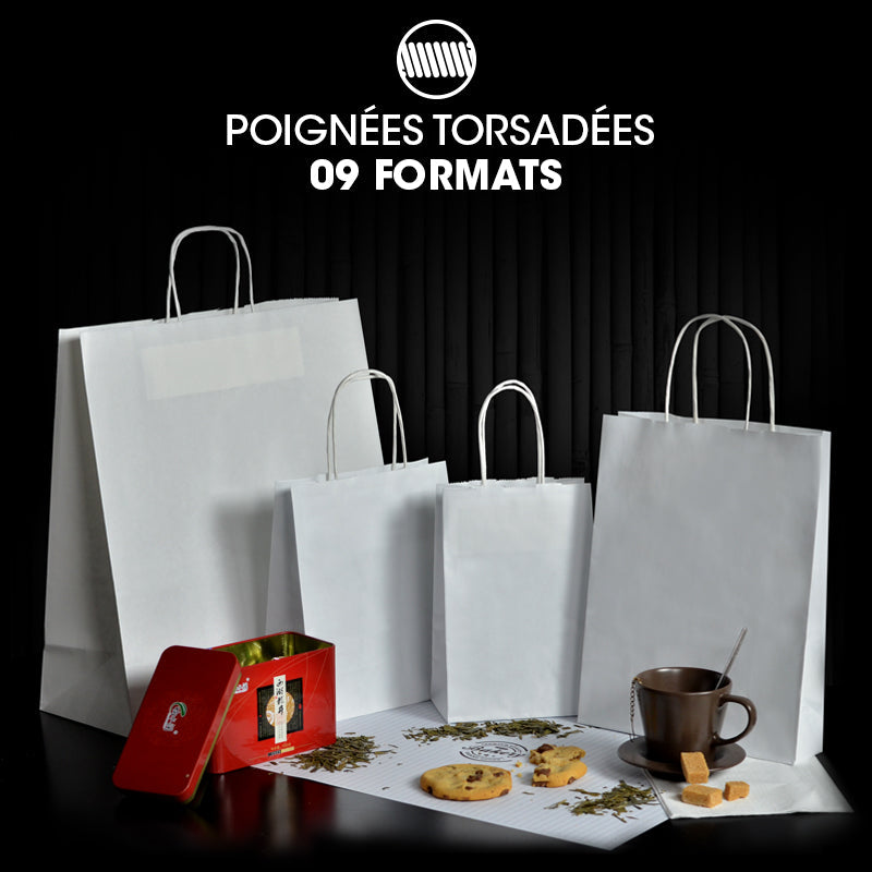 Boutique bag|white kraft|twisted handles|14+8x21cm|pack of 400